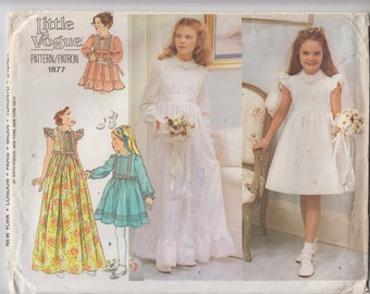 Little Vogue 1877 Girl's Dress and Circular Veil, Confirmation or Flower Girl Gown, Pintuck Neckline, Two Lengths, Size 8,  Uncut