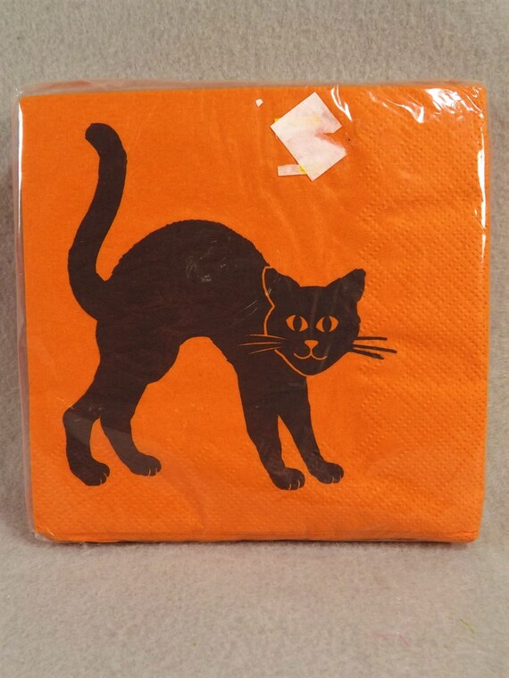 Vintage Halloween Black Cat Cocktail Napkins Paper Art Etsy