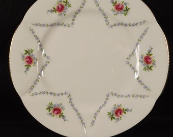 Royal Albert Minuet Bread Butter Plate 7 inches Fluted Blue Flowers Pink Roses Gold Trim