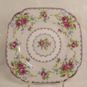 Royal Albert Petit Point Bread Butter Square Plate 6.25 inch Floral Pink Roses Dinnerware Bone China 1932-1997 England