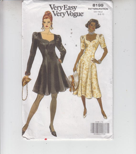 Vogue 8199 Misses Dress Fit and Flare, Mid-knee or Below Mid-calf, Above Elbow or Long Sleeves, Very Easy Sewing Pattern Sizes 6-8-10 Uncut - Etsy Vogue 8199 Misses Dress Fit and Flare, Mid-knee or Below Mid-calf, Above Elbow or Long Sleeves, Very Easy Sewing Pattern Sizes 6-8-10 Uncut - Etsy