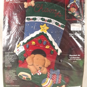 Bucilla Puppy&#39;s Christmas, Felt Stocking Kit 84853, Stamped Felt Color Separated Beads and Sequins, Kit Sealed