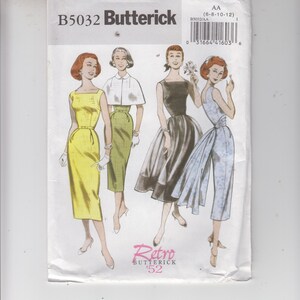 Peut inclure: Patron de couture vintage pour quatre robes différentes. Le patron est de Butterick et porte le numéro B5032. Le patron est pour les tailles 6-8-10-12. Les robes sont présentées en jaune, vert, noir et bleu.