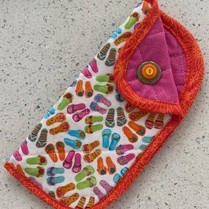 Eyeglass Sunglass Soft Case Quilted 100% Cotton Fabric Fancy Button Stack Three Coordinating Fabrics Fun Prints