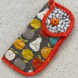 Eyeglass Sunglass Soft Case Quilted 100% Cotton Fabric Fancy Button Stack Three Coordinating Fabrics Fun Prints