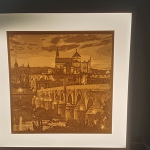 Dekoratives 60x60 LED-Panel aus Córdoba, Córdoba-LED-Panel, Córdoba-Kunsthandwerk, Deckenbeleuchtung, Córdoba-Gemälde, Córdoba-Moschee,