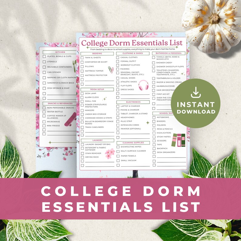 Cherry Blossom College Dorm Packing List Freshman Student Gift Must ...