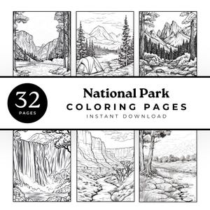 National Park Coloring Pages Hiking Camping Printable Bold Easy Nature Art Spring Summer Fun Kids Adults Digital PDF Instant Download NP001