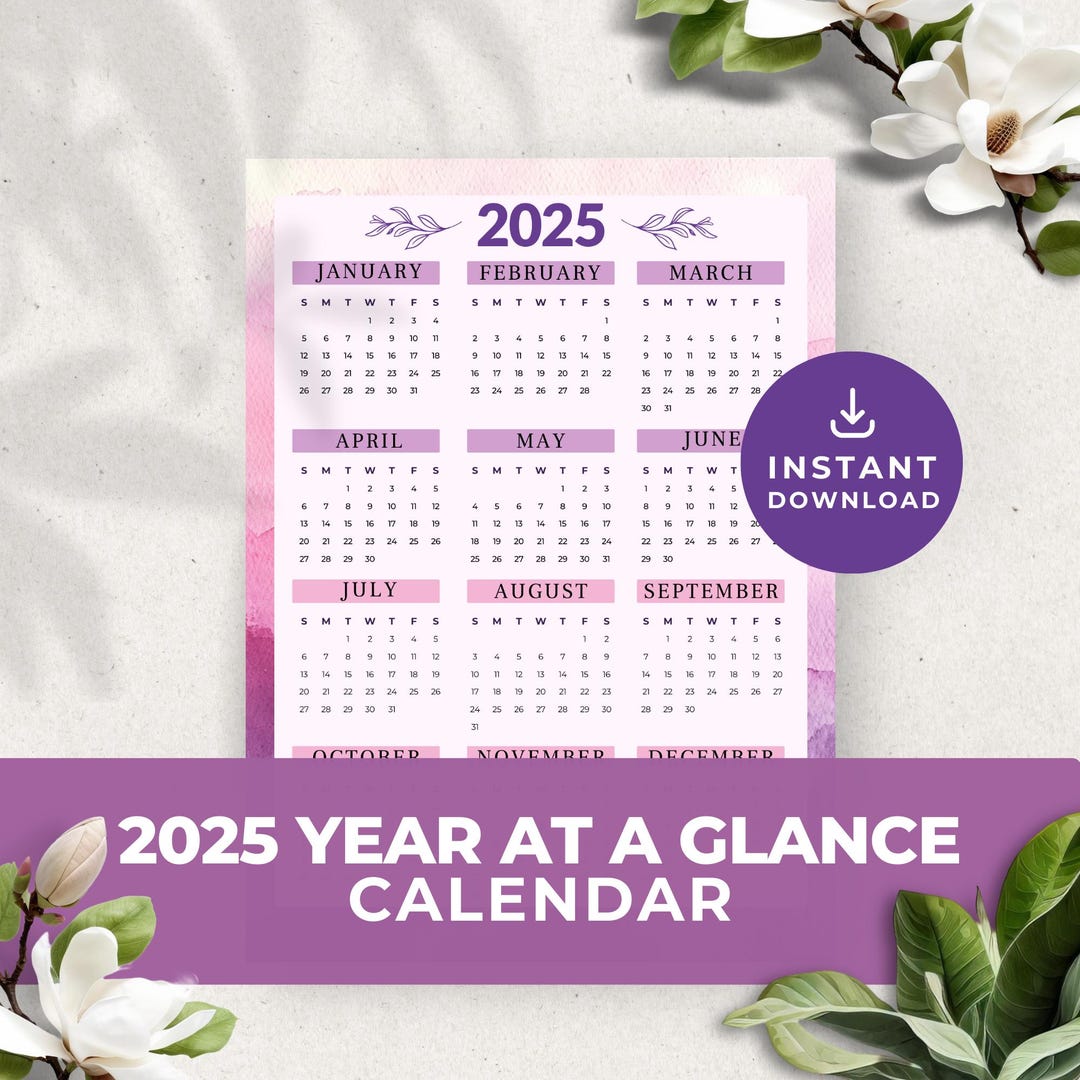 Dusty Pink Purple 2025 Calendar Png | New Year at a Glance Full Yearly ...