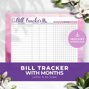 Dusty Pink Purple Monthly Bill Tracker Printable Finance Saving Budget Checklist Planner Organizer Log Yearly Digital Instant Download PR010