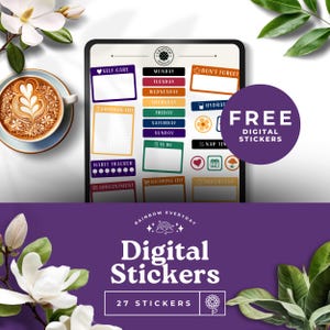 a digital sticker with a cup of coffee next to it