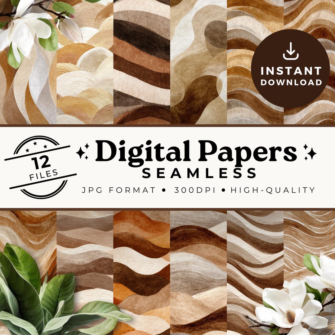Neutral Boho Wave Digital Papers Beige Waved Seamless Pattern Nautical ...