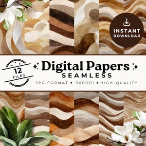 Papeles digitales con ondas bohemias neutras, estampado beige ondulado sin costuras, diseño náutico oceánico, para guardería, playa, acuarela, descargable SP002