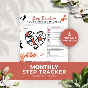 Terracotta Step Tracker Afdrukbare maandelijkse kleurplaten Fitness Planner Wandelen Gewichtsverlies Gezondheidsdoelen Dagboek Digitale pdf Instant Download PR008