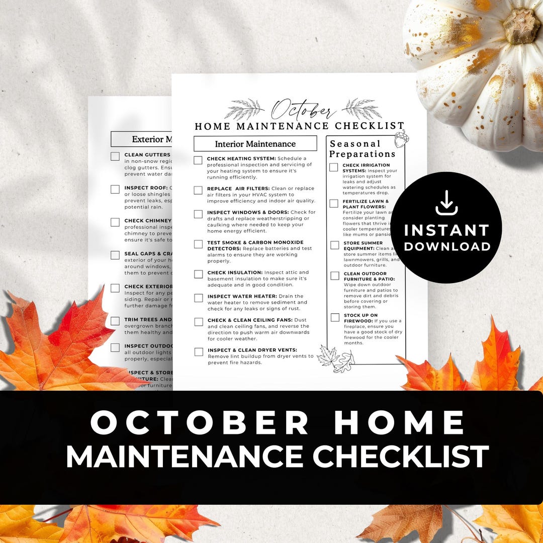 October Checklist Minimalist October Home Maintenance Checklist | Homeowner First Time ...