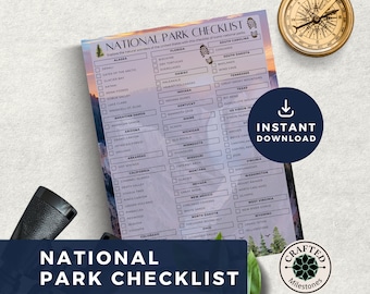 Lista de verificación imprimible para parques nacionales / Yellowstone / Lista de deseos para viajes / Guía de aventuras Destinos de senderismo Wanderlust Descarga instantánea NP005