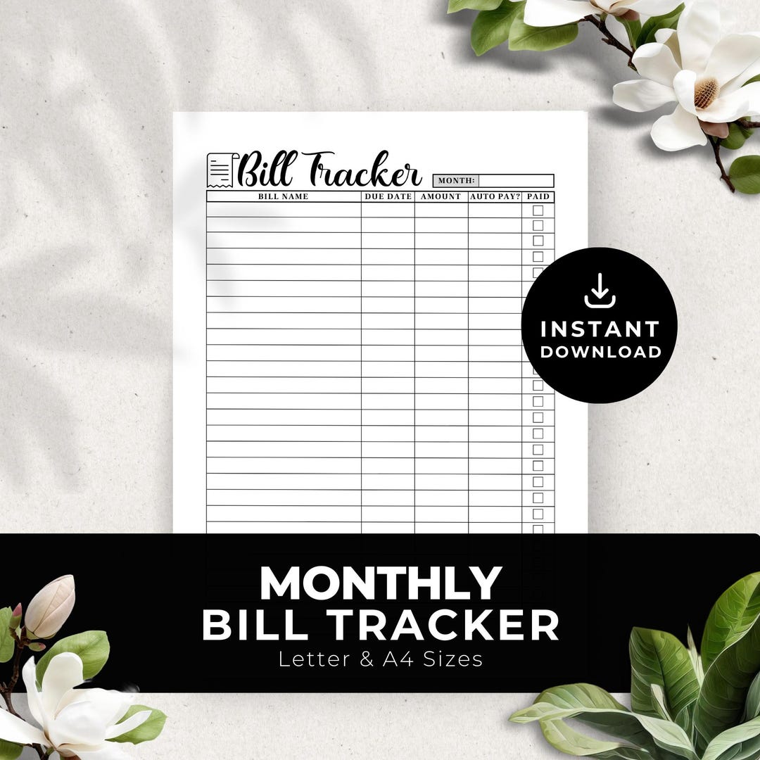 Minimalist Monthly Bill Tracker Printable | Finance Savings Budget ...