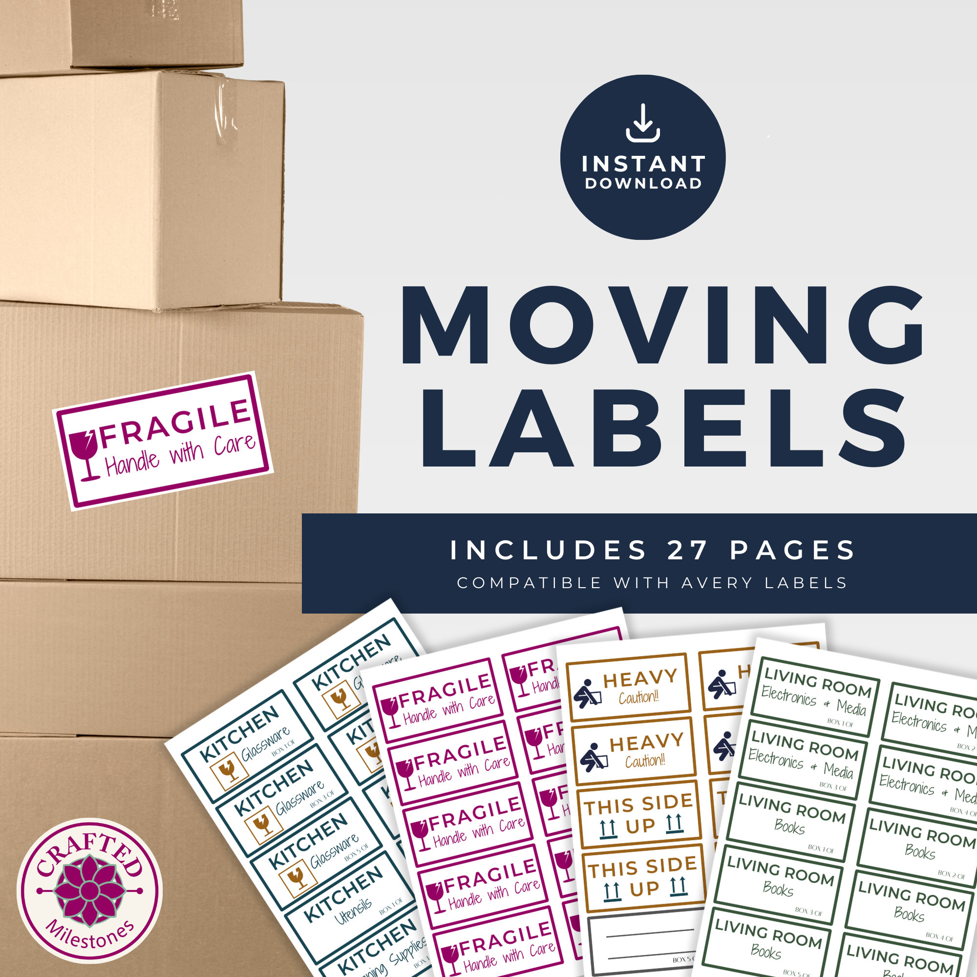 Watercolor Labels for Moving Boxes | Color Coded Room Specific ...