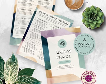 Modern Watercolor Change of Address Checklist | New Home Moving Organizer | Relocation Digital Moving Planner Guide | Instant Download MC002