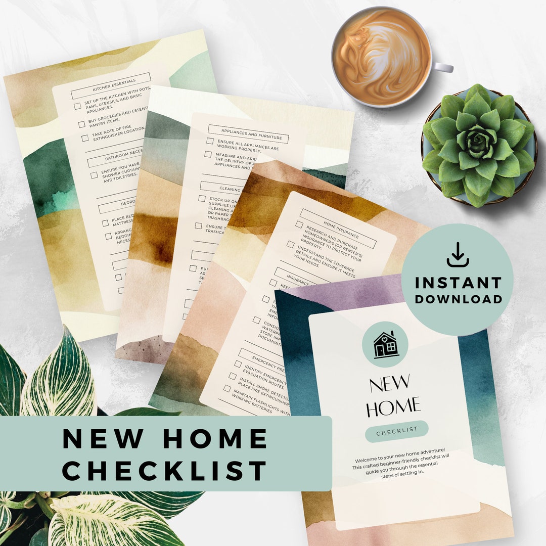 Modern Watercolor New Home Checklist | Beginner Friendly | Instant Download | Moving Planner ...