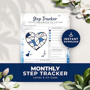 Royal Blue Step Tracker Afdrukbare maandelijkse kleurplaten Fitness Planner Wandelen Gewichtsverlies Gezondheidsdoelen Dagboek Digitale PDF Instant Download PR006