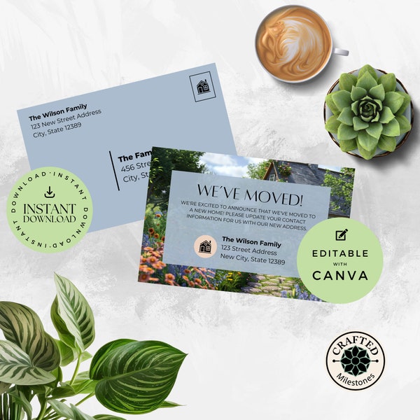 Cottagecore Change of Address Postcard | We've Moved Moving Announcement Template | Printable Instant Download Edit in Canva | Floral MC006