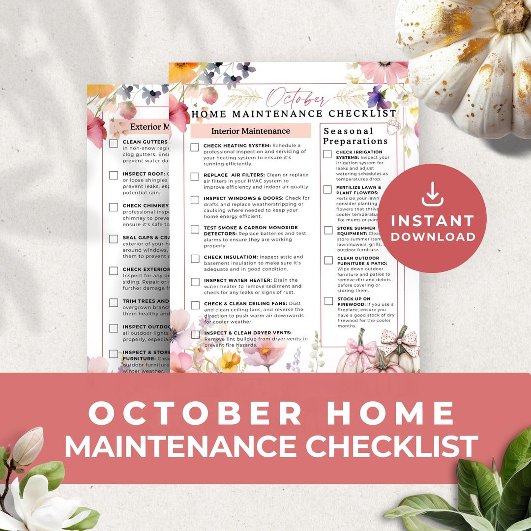 October Checklist Wildflower Coquette October Home Maintenance Checklist Homeowner First ...