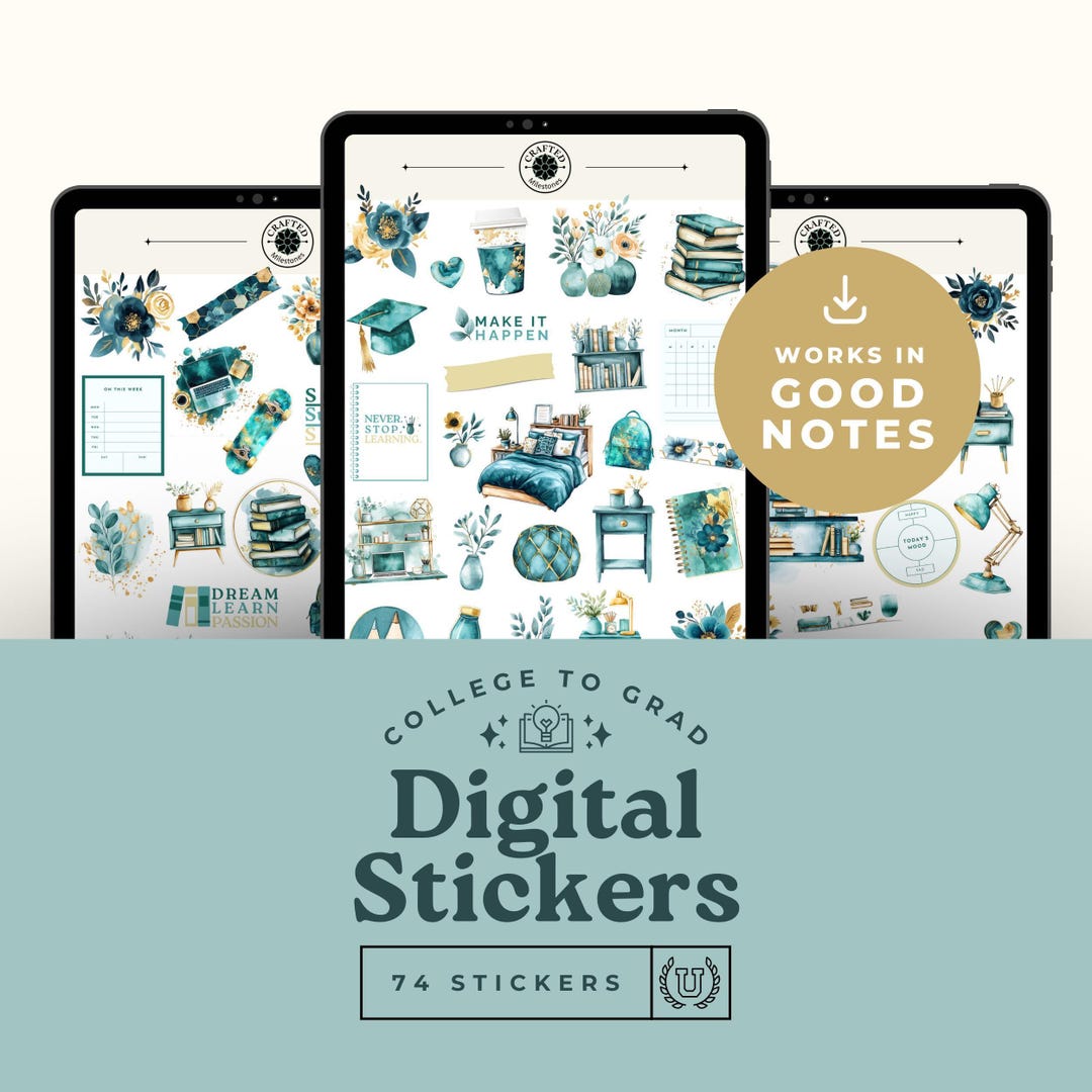 Teal Gold Goodnotes Stickers College Student Freshman Essentials ...