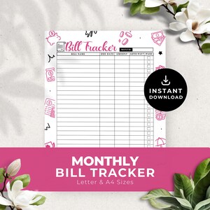 Rosa Magenta Monatliche Rechnung Tracker Druckbar Finanzen Ersparnisse Budget Checkliste Planer Organizer Log Jährlich Digital Sofort-Download PDF PR002