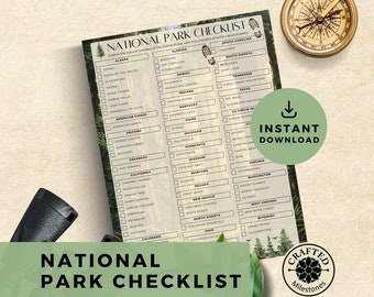 Lista de verificación imprimible para parques nacionales / Secuoyas / Lista de deseos para viajes Guía de aventuras Destinos de senderismo Pasión por los viajes PDF Descarga instantánea NP001
