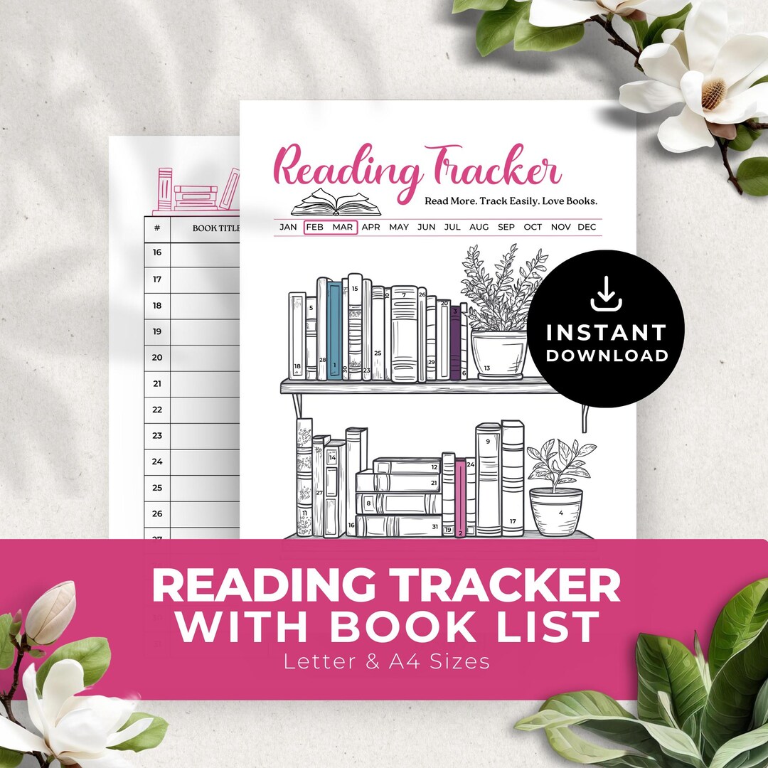 Pink Magenta Bookshelf Reading Tracker Printable Book Read Daily Habit ...