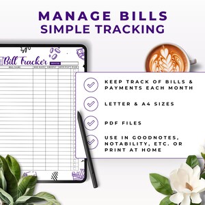 Dark Purple Monthly Bill Tracker Printable Finance Savings Budget Checklist Planner Organizer Log Yearly Digital Instant Download PDF PR007 image 3