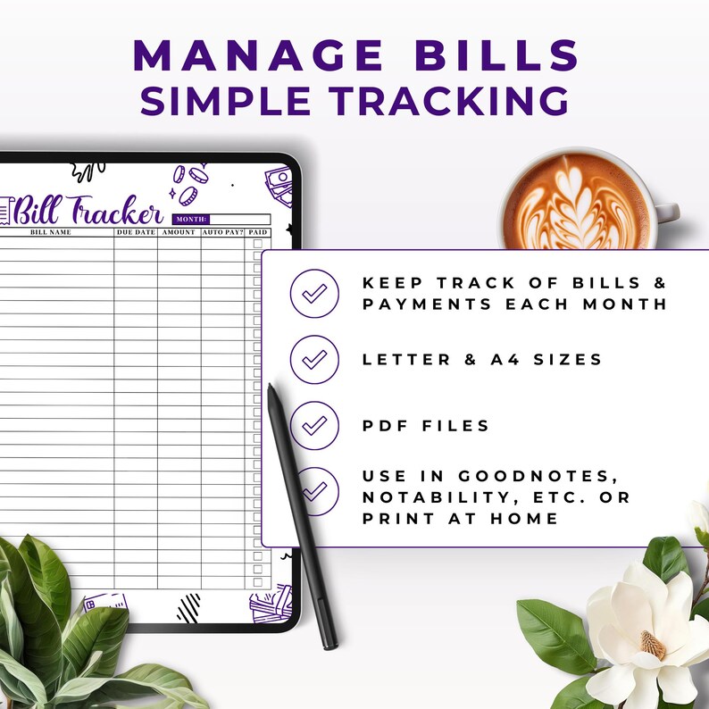 Dark Purple Monthly Bill Tracker Printable Finance Savings Budget Checklist Planner Organizer Log Yearly Digital Instant Download PDF PR007 image 3