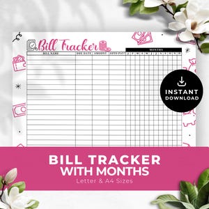 Pink Magenta Monthly Bill Tracker Printable Finance Savings Budget Checklist Planner Organizer Log Yearly Digital Instant Download PDF PR002