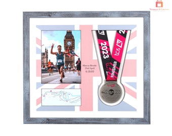 London-Marathon-2021-2024 Gedenk-Bilderrahmen für Medaillen und Fotos. Präsentiere deine Errungenschaft und sehe beide Seiten der Medaille!