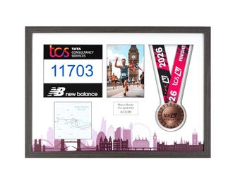 London Marathon 2026 Medal Display Frame - Solid Wood, Photo & Bib Showcase