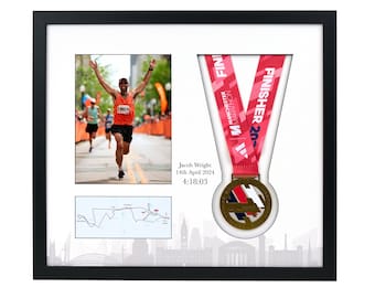 Deluxe Manchester Marathon 2024 Commemorative Display Frame for medal & photo. Showcase your achievement and see both sides of the medal!