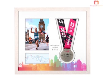 Deluxe London Marathon 2021-2024 Commemorative Display Frame for medal & photo. Showcase your achievement and see both sides of the medal!