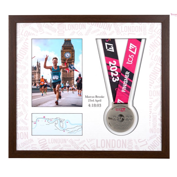 Deluxe London Marathon 2021-2024 Commemorative Display Frame for medal & photo. Showcase your achievement and see both sides of the medal!