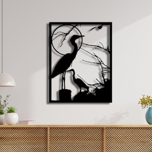 Heron Metal Wall Art, Elegant Heron Wall Art, Nature Inspired Home Decoration, Modern Sculpture Decoration, Wall Hanging, Wall Decor & Art