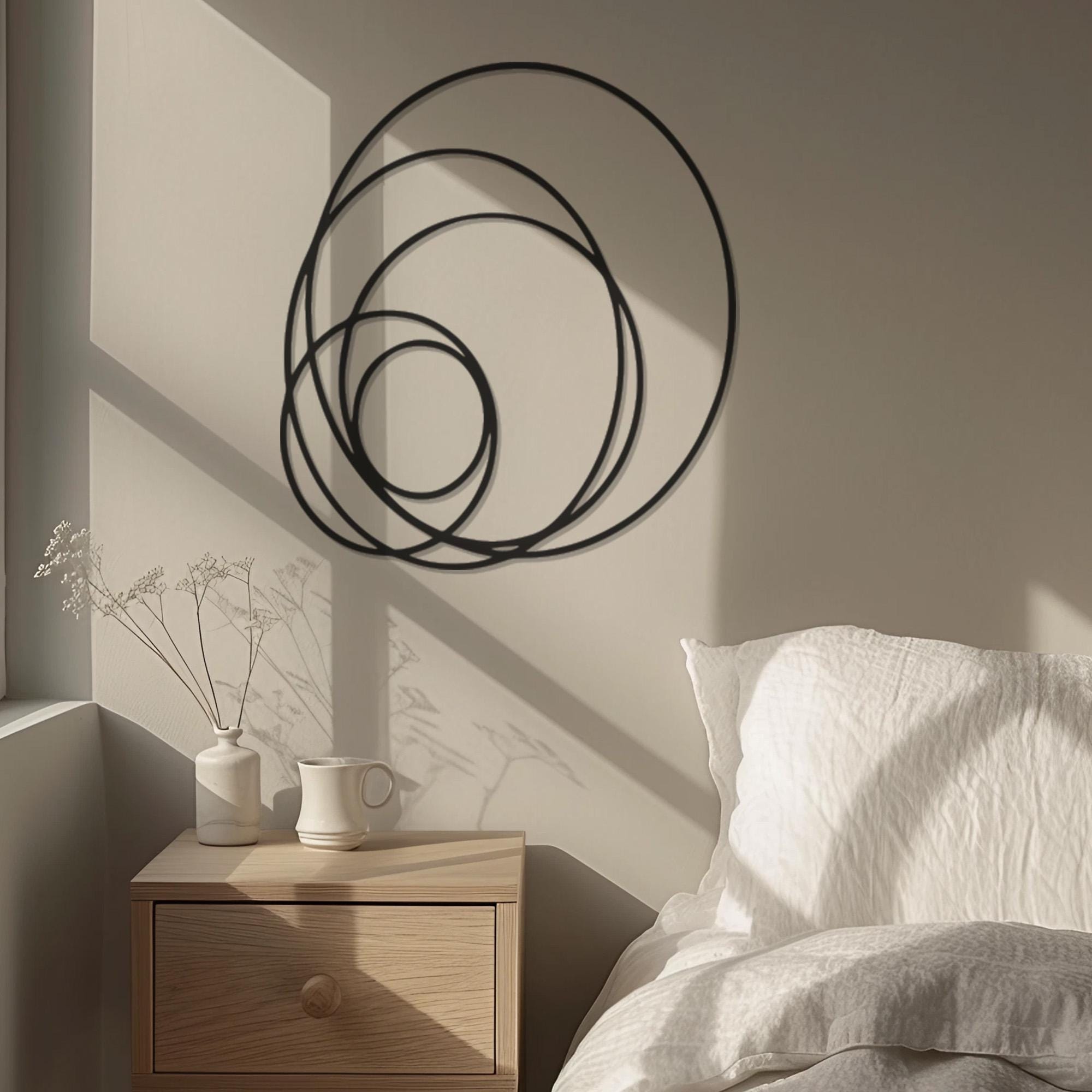 Modern Circular Metal Wall Art, Minimalist Black Circle Wall Sculpture ...