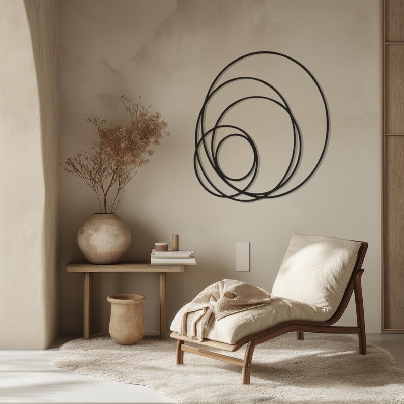 Modern Circular Metal Wall Art, Minimalist Black Circle Wall Sculpture ...