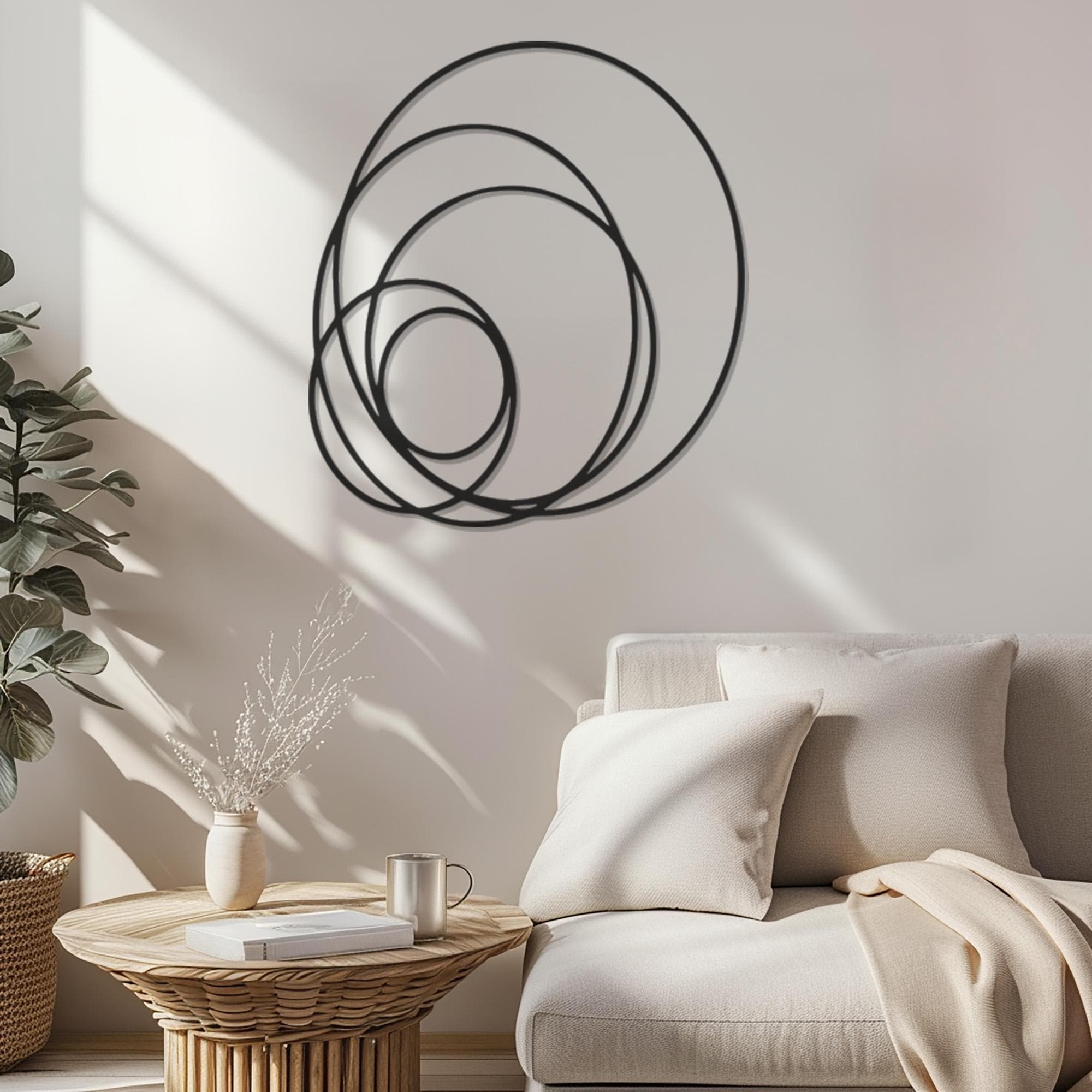Modern Circular Metal Wall Art, Minimalist Black Circle Wall Sculpture ...