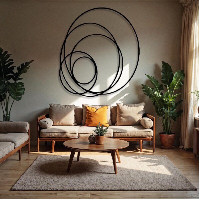 Modern Circular Metal Wall Art, Minimalist Black Circle Wall Sculpture ...