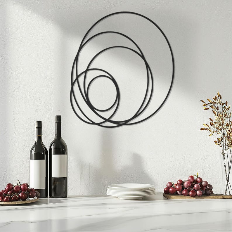 Modern Circular Metal Wall Art, Minimalist Black Circle Wall Sculpture ...