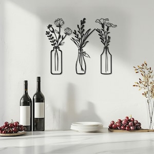 3 Piece Metal Flower Wall Art – Potted Flowers Wall Decor, Large Metal Wall Hanging for Living Room, Bedroom or Entryway Decoration, Flowers