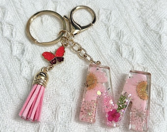 Personnalisez les porte-clés de fleurs en résine | Personnalisez les porte-clés personnalisés | Cadeaux pour petite amie Cadeaux de Noël |