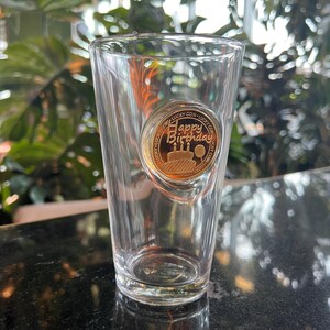 Birthday Drinking Glass, Commemorative Coin Embedded Pint Glass, Bday Drink Glass Personalised, Special Gift for Her Him or Friend
