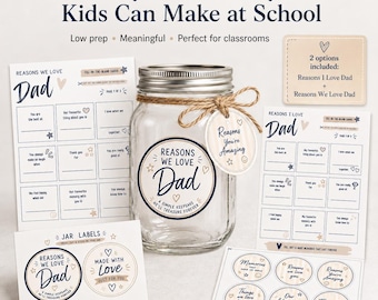 Father’s Day School Activity Printable | Easy Classroom Gift for Dad | Kids Father’s Day Craft | Reasons We Love Dad Jar | Teacher Download