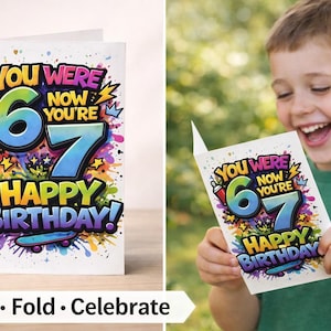 Celebrate the milestone with this bold “You Were 6 Now You’re 7” printable birthday card — the perfect 7th birthday card for boys who love skateboards, graffiti style art and colourful street vibes. https://au.pinterest.com/pin/536491374383259150/